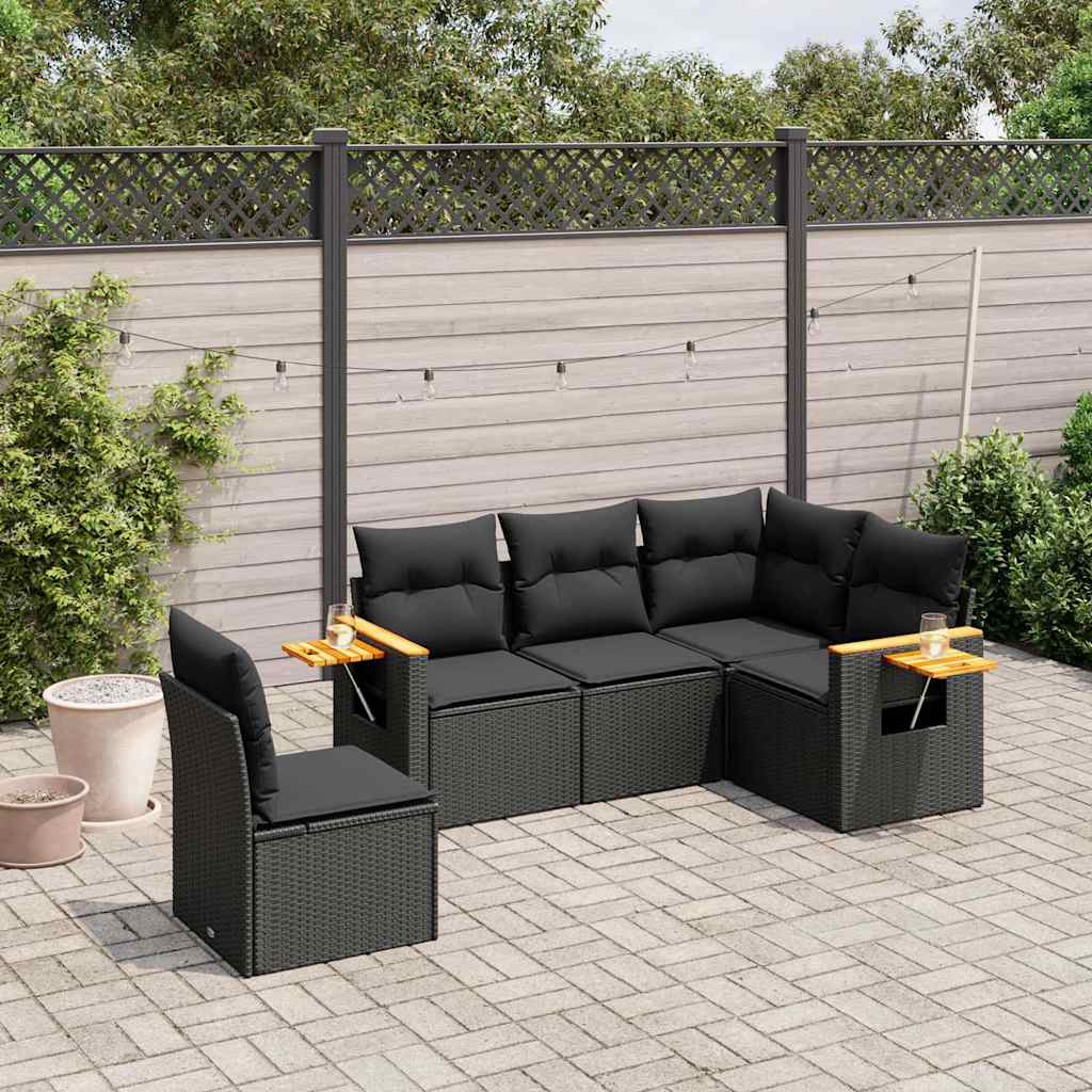 JUNG Vida 5-tlg. Garten-Sofagarnitur mit Kissen Schwarz Poly Rattan
