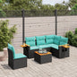 JUNG Vida 6-tlg. Garten-Sofagarnitur mit Kissen Schwarz Poly Rattan