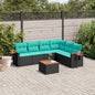 JUNG Vida 7-tlg. Garten-Sofagarnitur mit Kissen Schwarz Poly Rattan