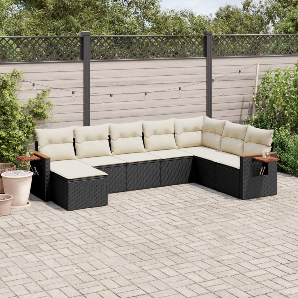 JUNG Vida 8-tlg. Garten-Sofagarnitur mit Kissen Schwarz Poly Rattan