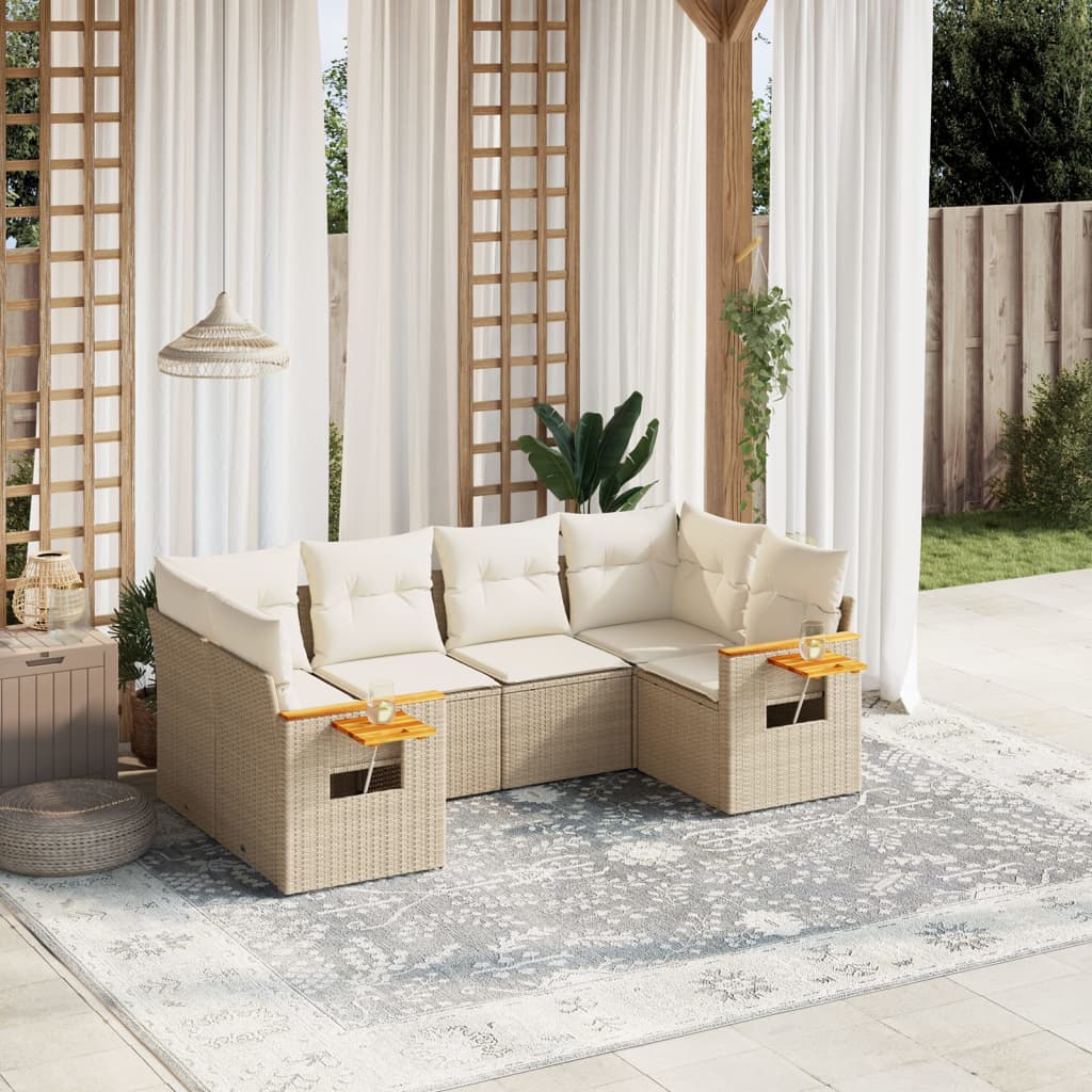 JUNG Vida 6-tlg. Garten-Sofagarnitur mit Kissen Beige Poly Rattan