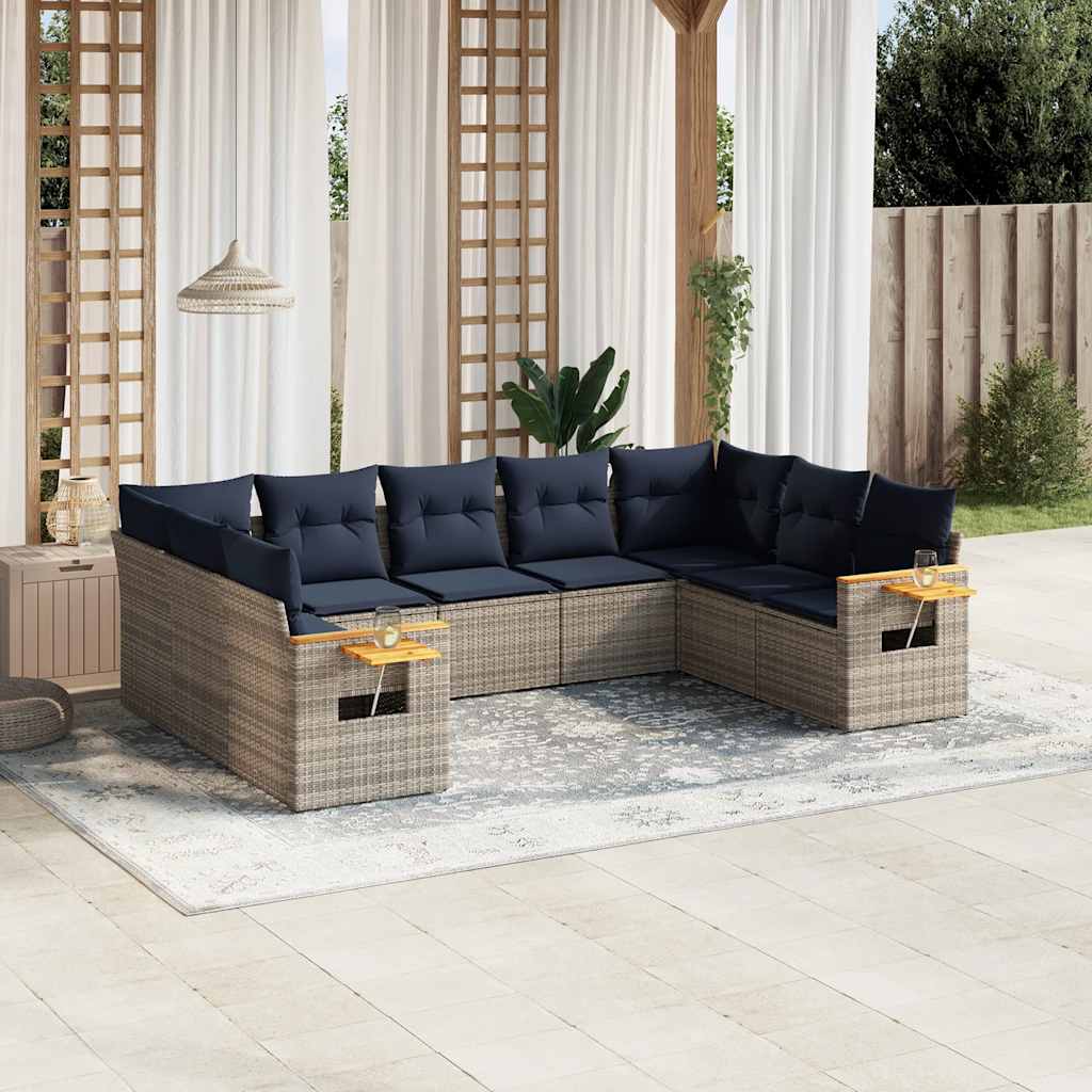 JUNG Vida 9-tlg. Garten-Sofagarnitur mit Kissen Grau Poly Rattan