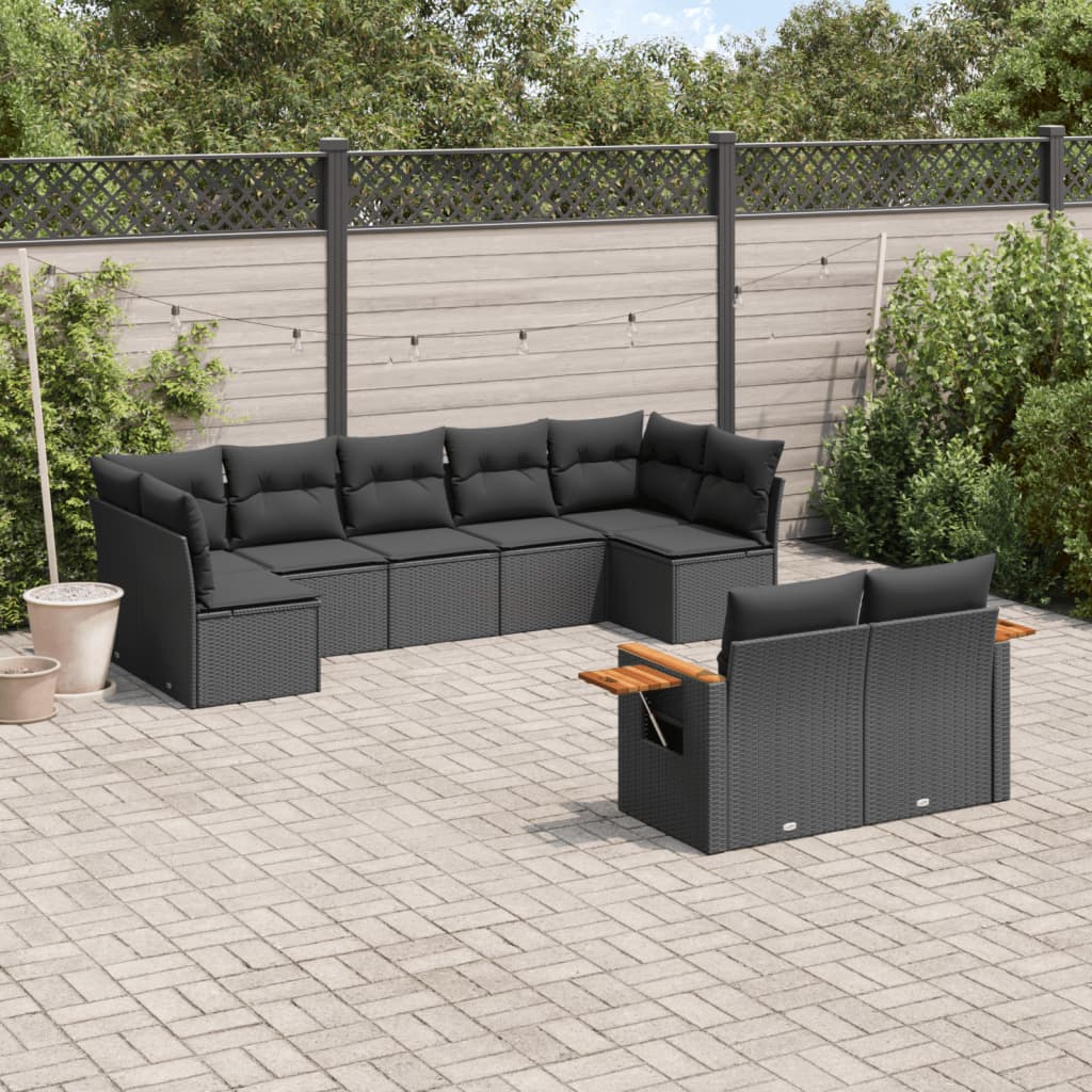 JUNG Vida 9-tlg. Garten-Sofagarnitur mit Kissen Schwarz Poly Rattan