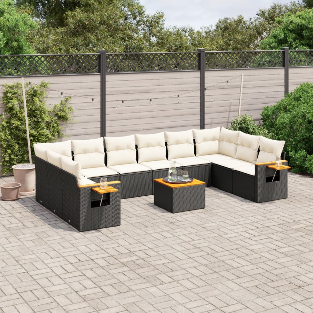 JUNG Vida 11-tlg. Garten-Sofagarnitur mit Kissen Schwarz Poly Rattan
