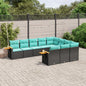 JUNG Vida 10-tlg. Garten-Sofagarnitur mit Kissen Schwarz Poly Rattan