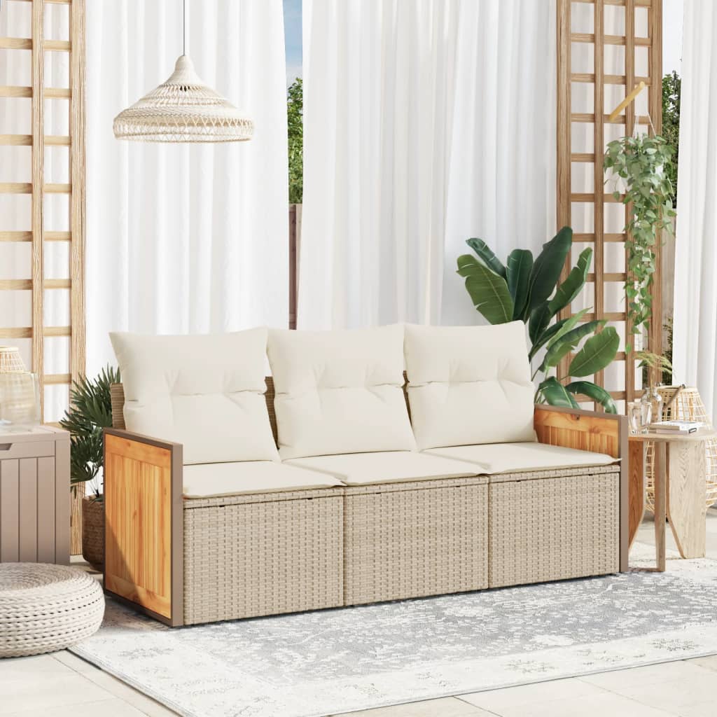 JUNG Vida 3-tlg. Garten-Sofagarnitur mit Kissen Beige Poly Rattan