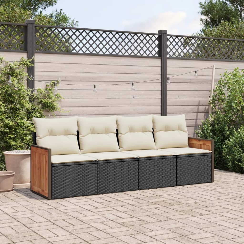 JUNG Vida 4-tlg. Garten-Sofagarnitur mit Kissen Schwarz Poly Rattan