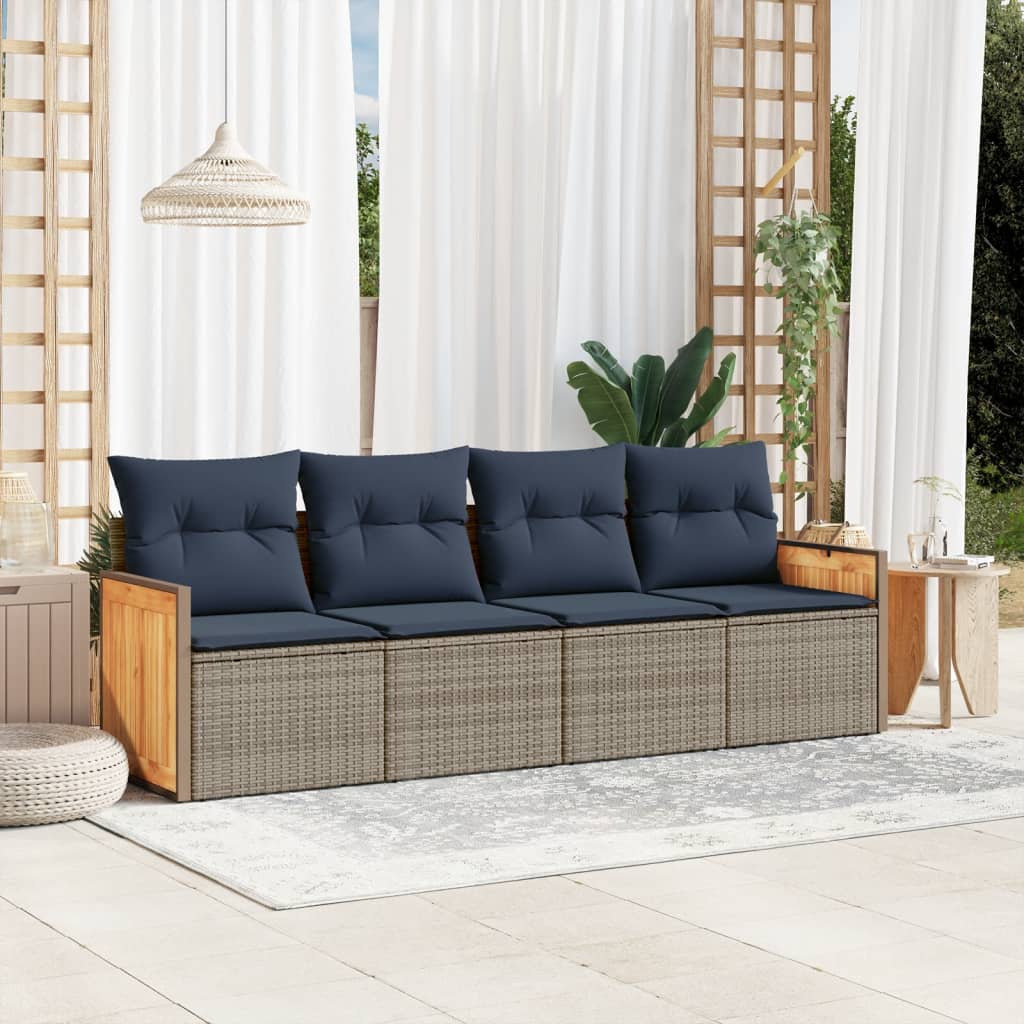 JUNG Vida 4-teiliges Gartensofa-Set mit Kissen, grau, Polyrattan