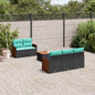 JUNG Vida 6-teiliges Gartensofa-Set mit Kissen, schwarzes Polyrattan