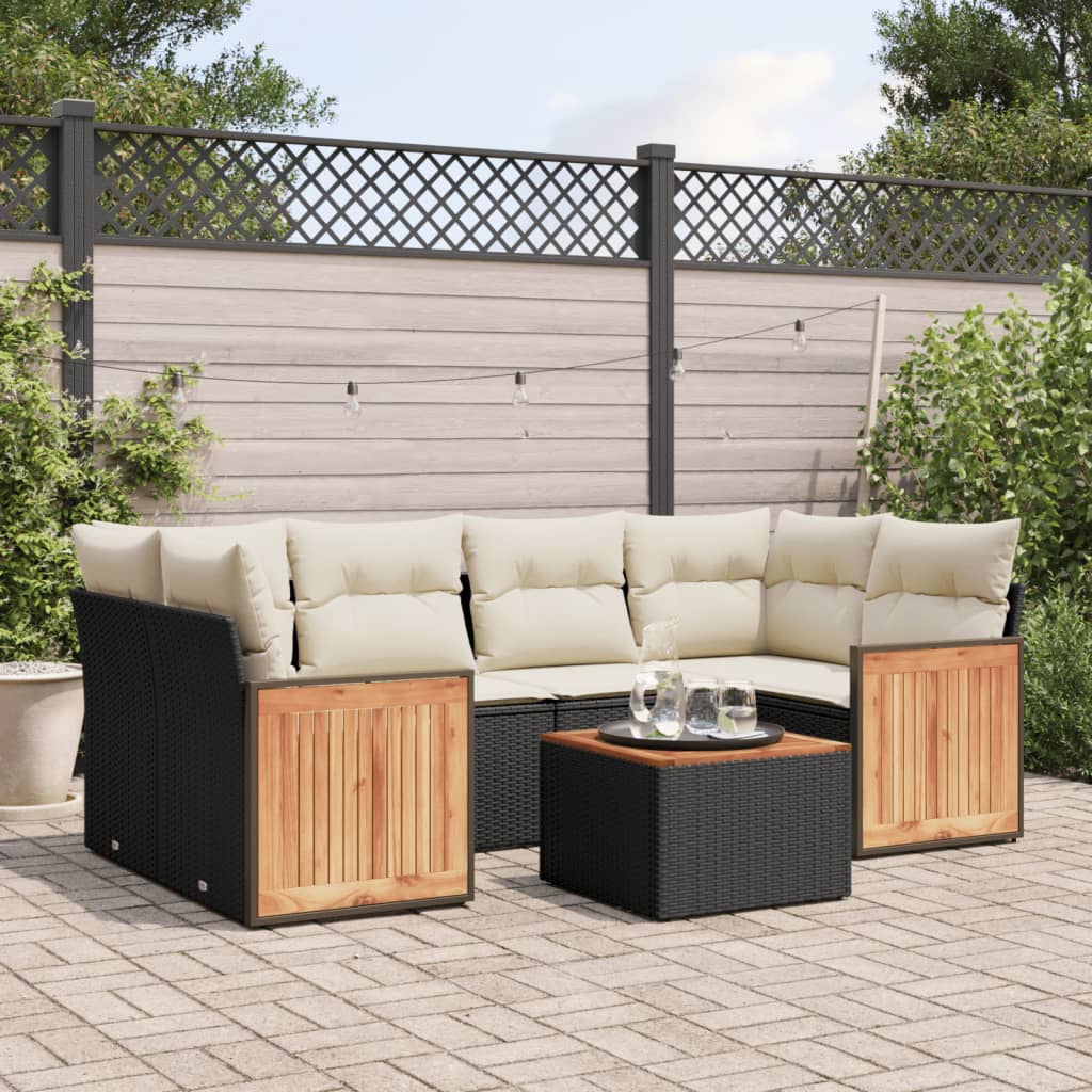 JUNG Vida 7-tlg. Garten-Sofagarnitur mit Kissen Schwarz Poly Rattan