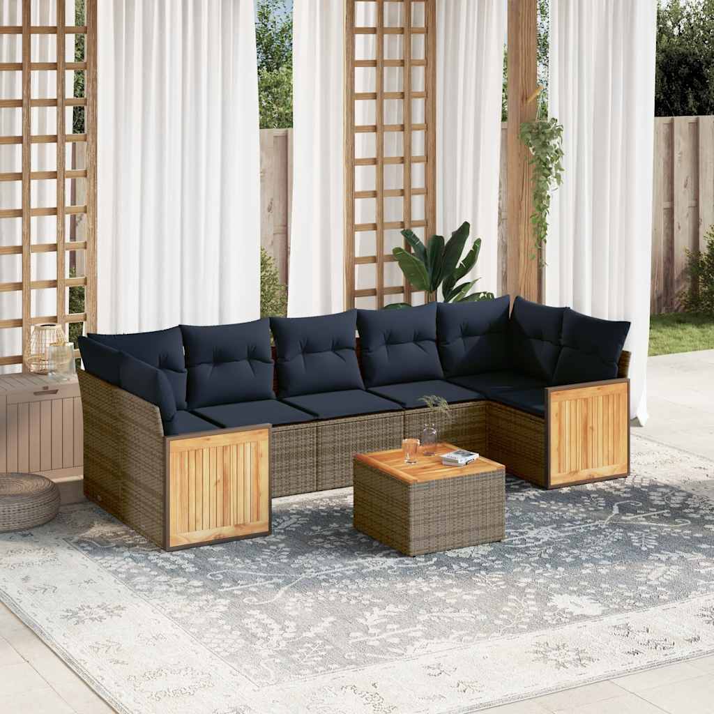 JUNG Vida 8-teiliges Gartensofa-Set mit Kissen, grau, Polyrattan