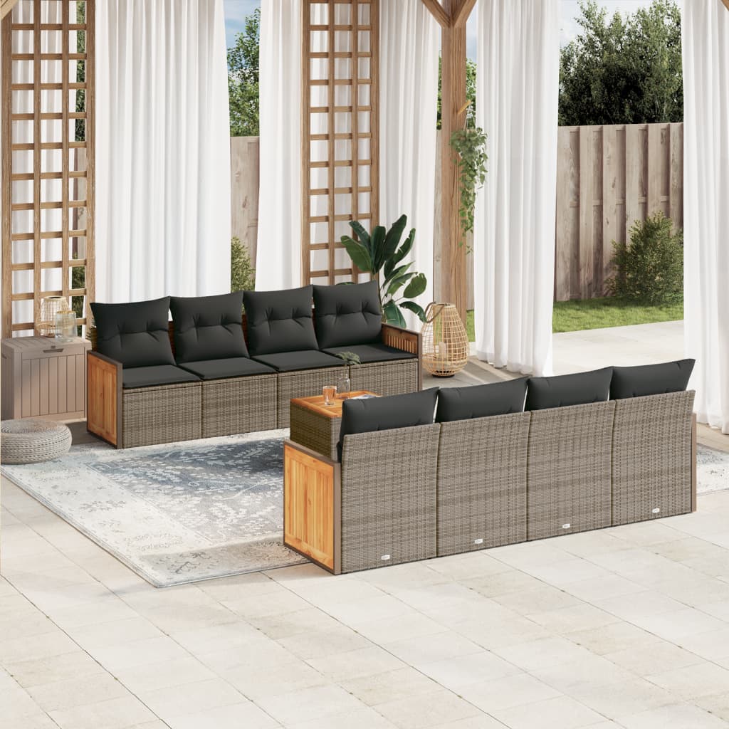 JUNG Vida 9-tlg. Garten-Sofagarnitur mit Kissen Grau Poly Rattan