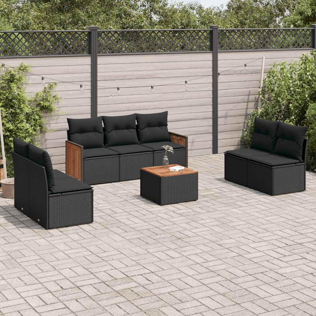 JUNG Vida 8-tlg. Garten-Sofagarnitur mit Kissen Schwarz Poly Rattan