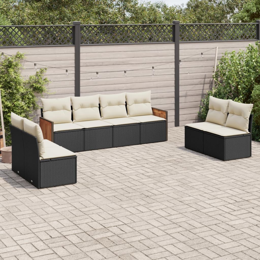 JUNG Vida 8-tlg. Garten-Sofagarnitur mit Kissen Schwarz Poly Rattan