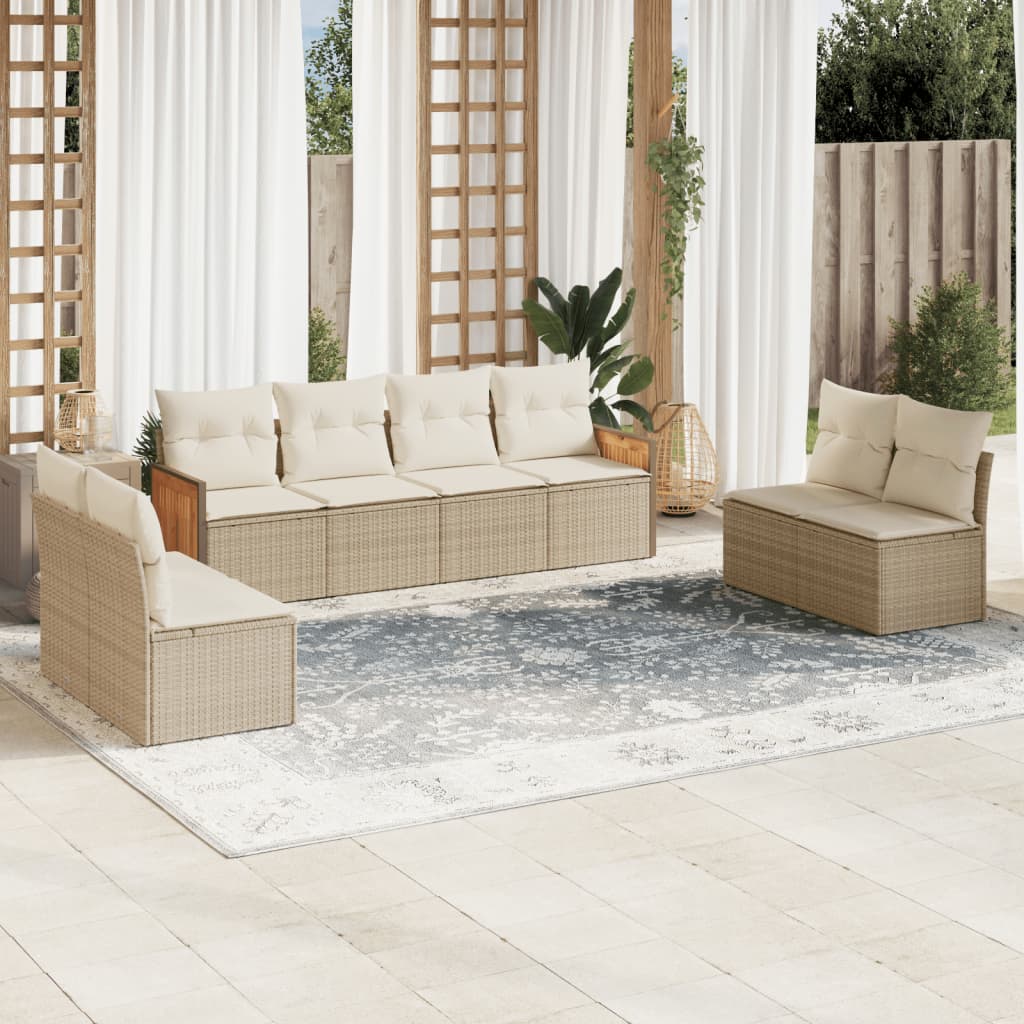 JUNG Vida 8-tlg. Garten-Sofagarnitur mit Kissen Beige Poly Rattan