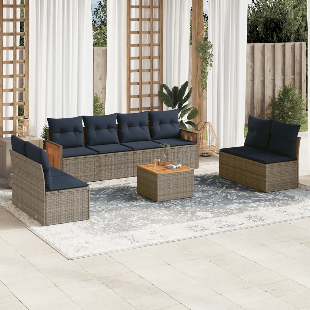 JUNG Vida 9-teiliges Gartensofa-Set mit Kissen, grau, Polyrattan