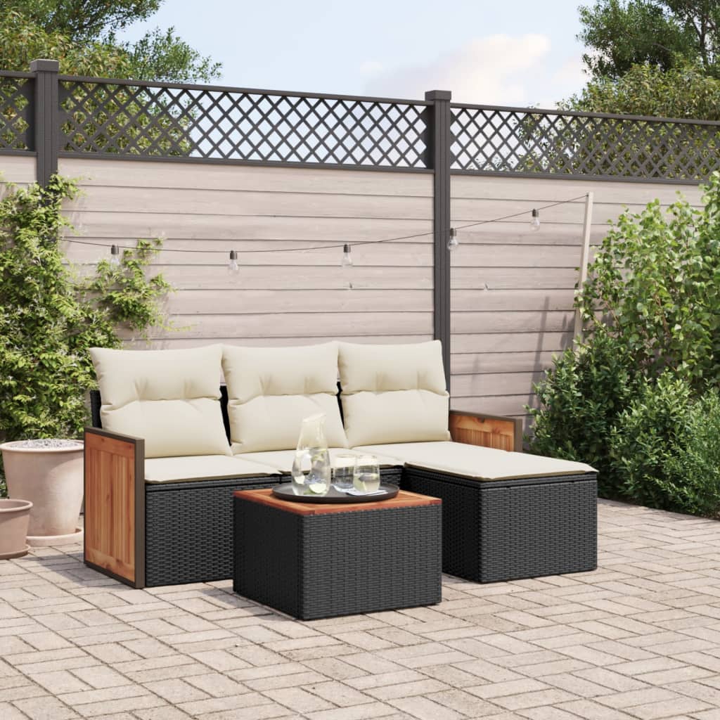 JUNG Vida 5-tlg. Garten-Sofagarnitur mit Kissen Schwarz Poly Rattan