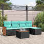 JUNG Vida 6-teiliges Gartensofa-Set mit Kissen, schwarzes Polyrattan