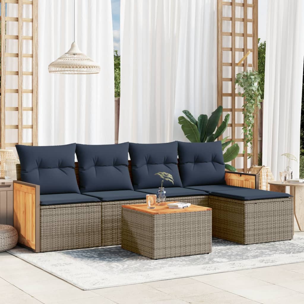 JUNG Vida 6-teiliges Gartensofa-Set mit Kissen, grau, Polyrattan