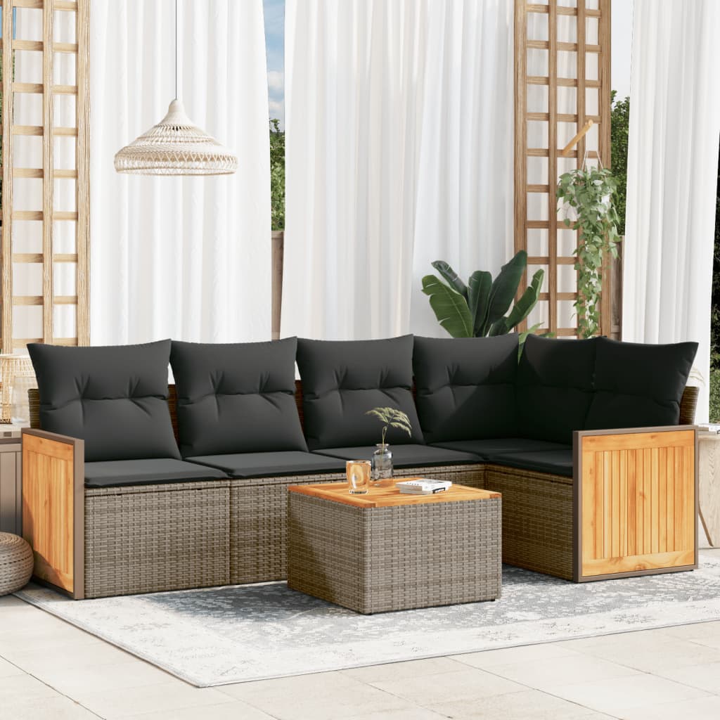JUNG Vida 6-tlg. Garten-Sofagarnitur mit Kissen Grau Poly Rattan
