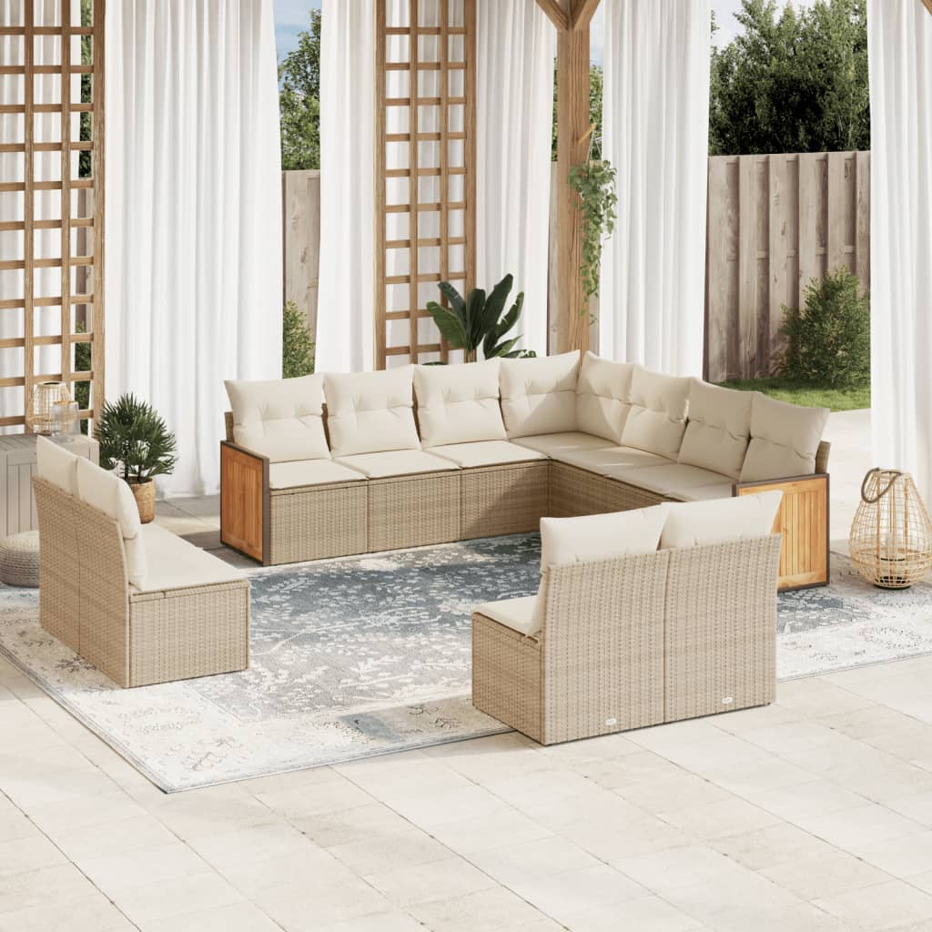 JUNG Vida 11-tlg. Garten-Sofagarnitur mit Kissen Beige Poly Rattan