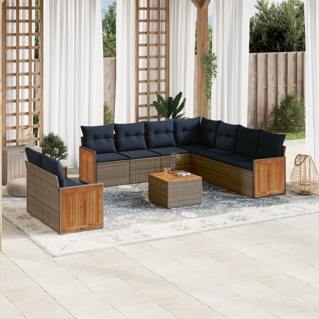 JUNG Vida 10-teiliges Gartensofa-Set mit Kissen, grau, Polyrattan