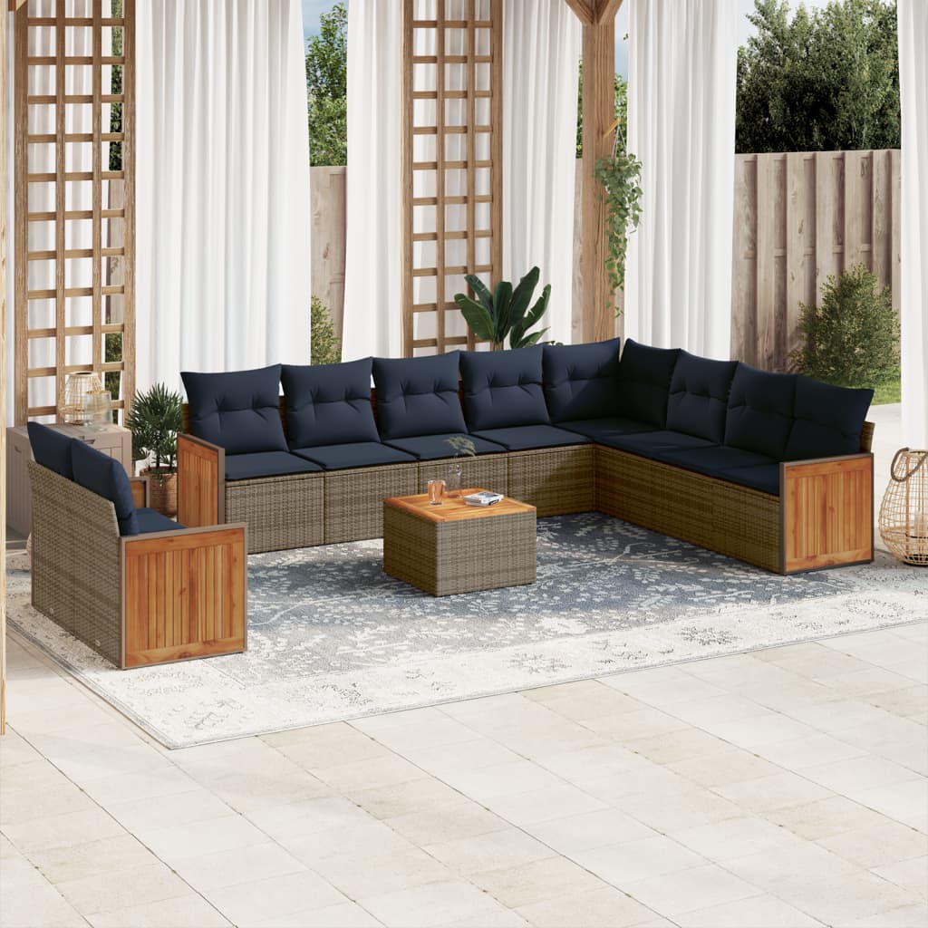 JUNG Vida 11-teiliges Gartensofa-Set mit Kissen, grau, Polyrattan