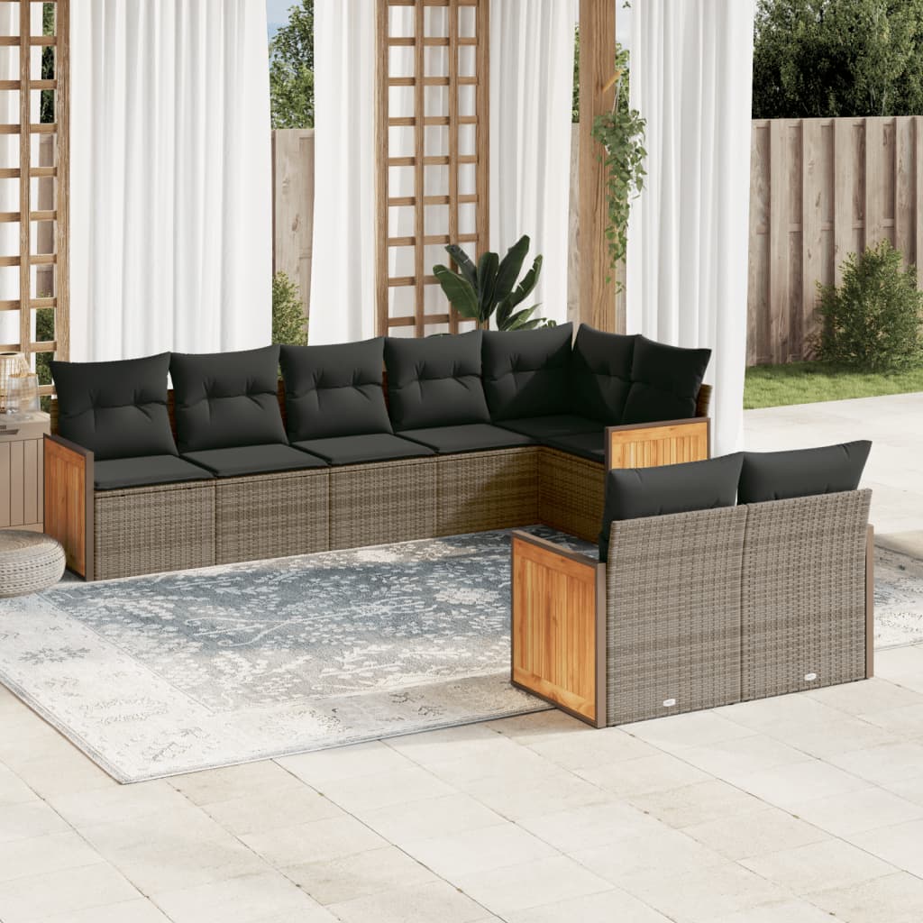 JUNG Vida 8-tlg. Garten-Sofagarnitur mit Kissen Grau Poly Rattan