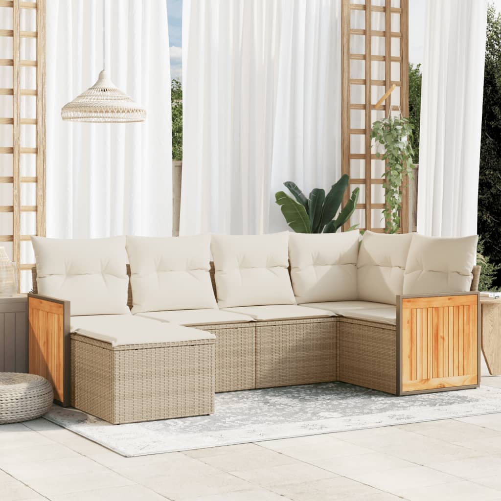 JUNG Vida 6-tlg. Garten-Sofagarnitur mit Kissen Beige Poly Rattan