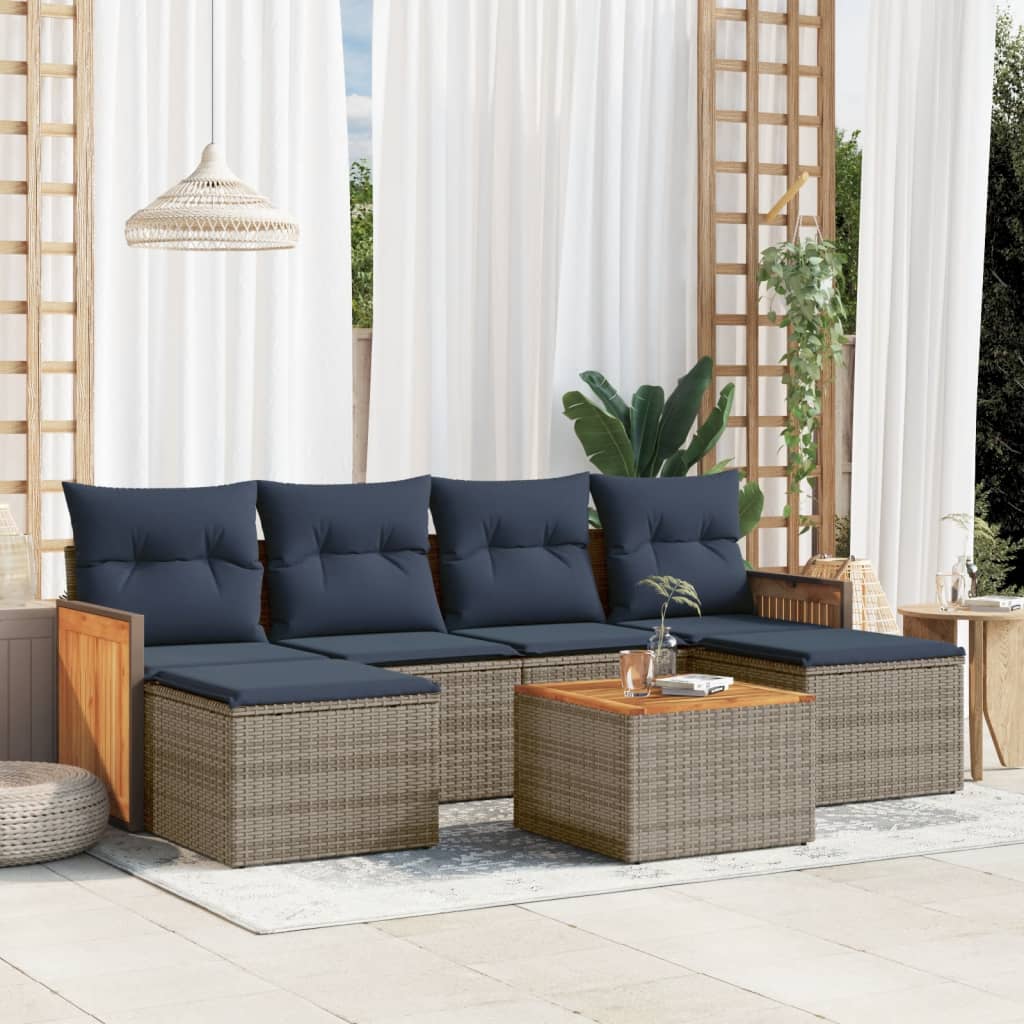 JUNG Vida 7-teiliges Gartensofa-Set mit Kissen, grau, Polyrattan