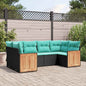 JUNG Vida 6-teiliges Gartensofa-Set mit Kissen, schwarzes Polyrattan