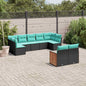JUNG Vida 9-teiliges Gartensofa-Set mit Kissen, schwarzes Polyrattan