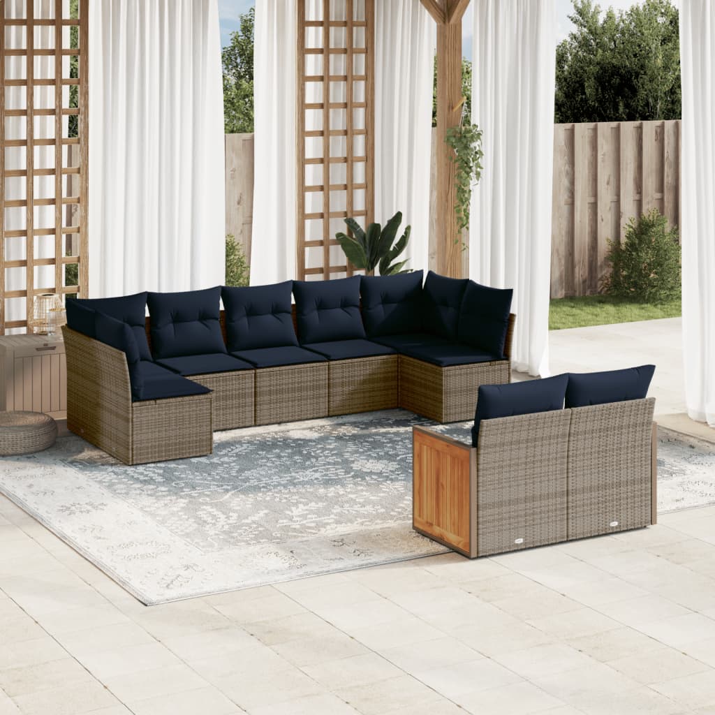 JUNG Vida 9-teiliges Gartensofa-Set mit Kissen, grau, Polyrattan