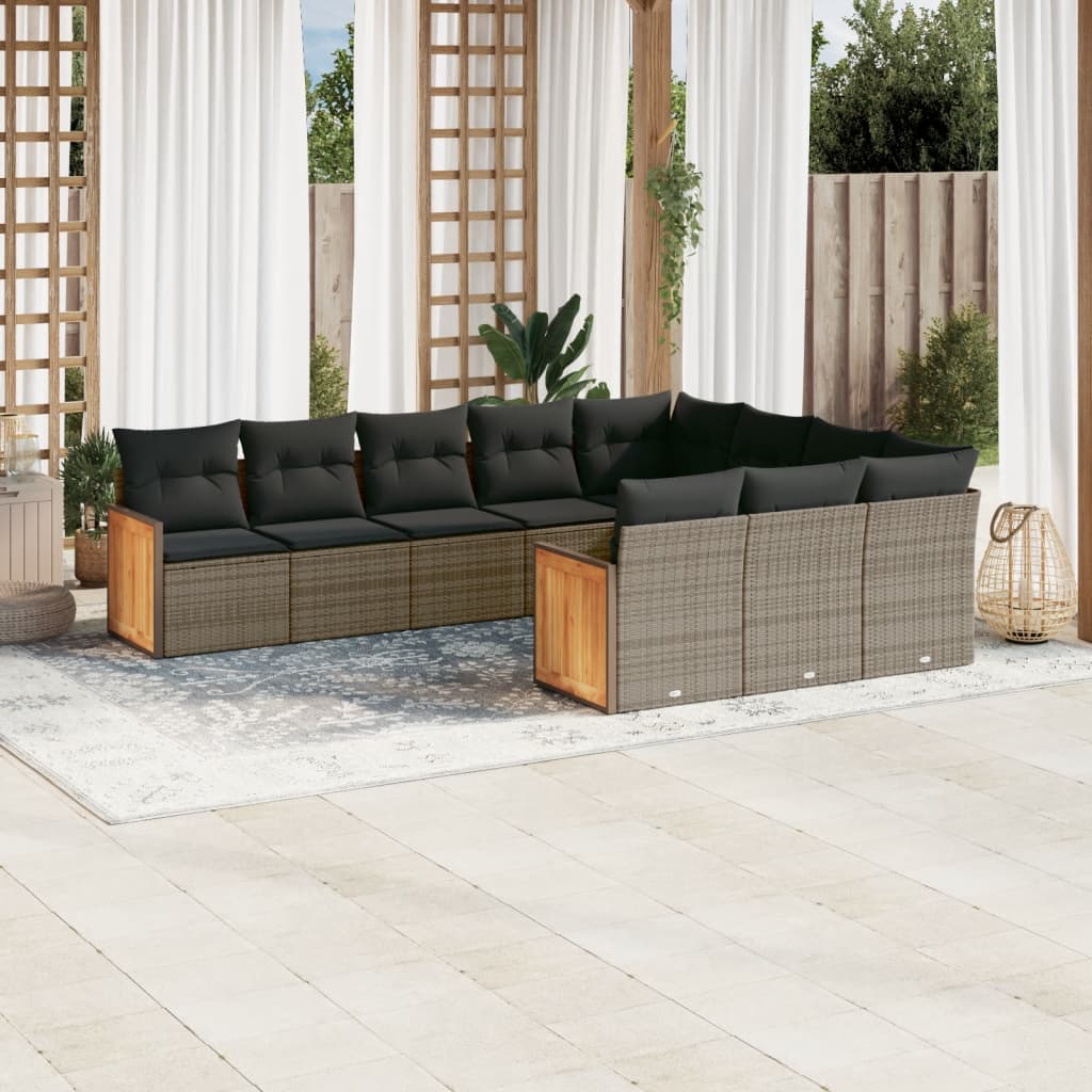 JUNG Vida 10-tlg. Garten-Sofagarnitur mit Kissen Grau Poly Rattan