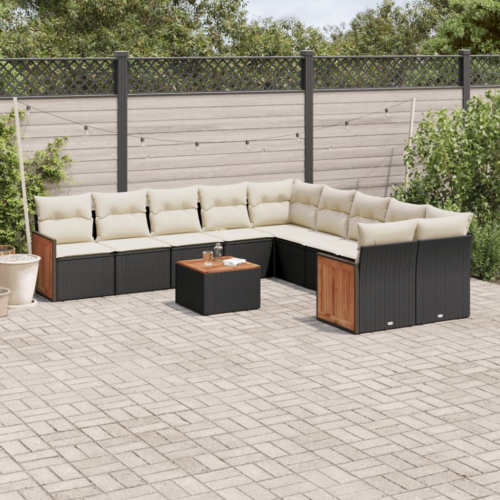 JUNG Vida 11-tlg. Garten-Sofagarnitur mit Kissen Schwarz Poly Rattan