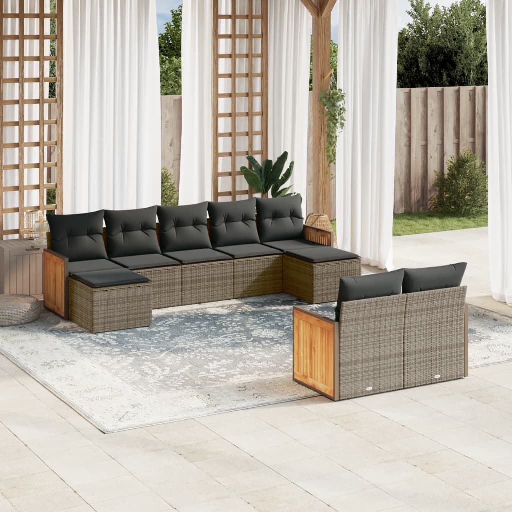 JUNG Vida 9-tlg. Garten-Sofagarnitur mit Kissen Grau Poly Rattan