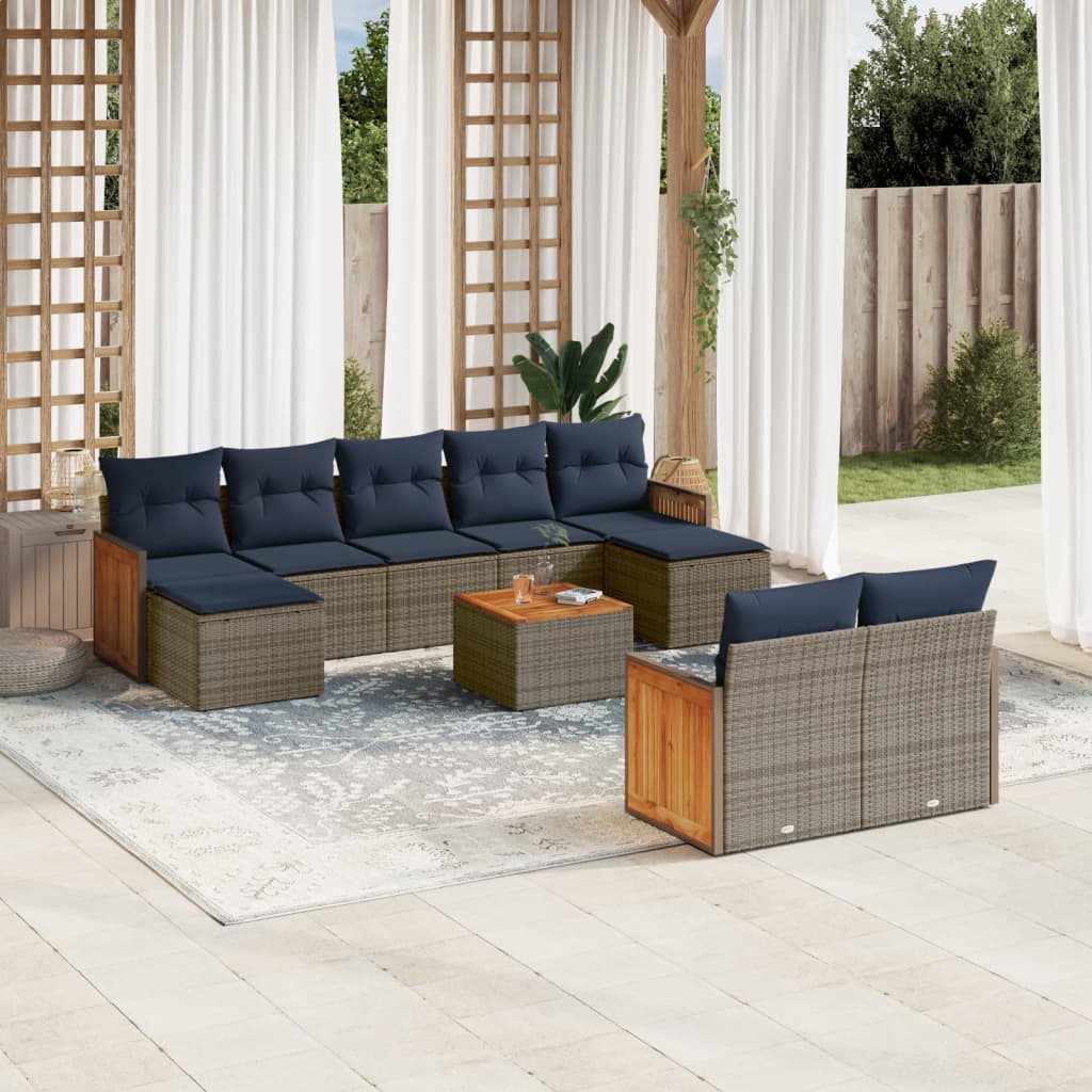 JUNG Vida 10-teiliges Gartensofa-Set mit Kissen, grau, Polyrattan
