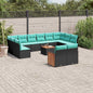 JUNG Vida 13-teiliges Gartensofa-Set mit Kissen, schwarzes Polyrattan