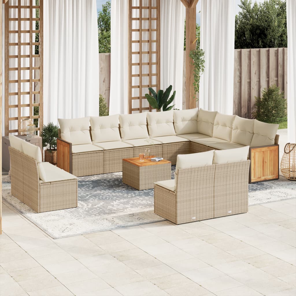 JUNG Vida 13-tlg. Garten-Sofagarnitur mit Kissen Beige Poly Rattan