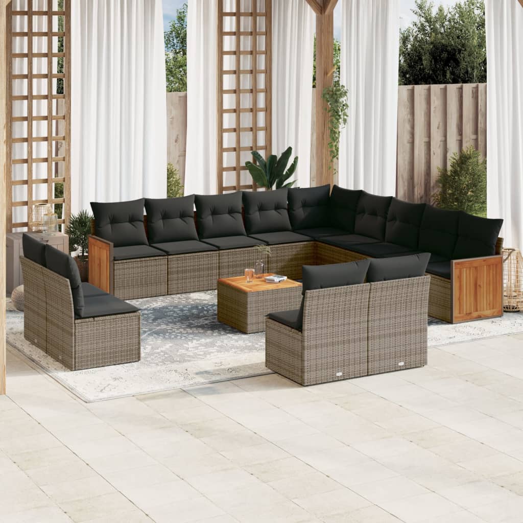 JUNG Vida 14-tlg. Garten-Sofagarnitur mit Kissen Grau Poly Rattan