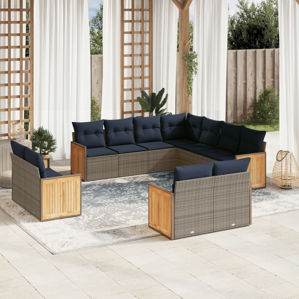 JUNG Vida 11-teiliges Gartensofa-Set mit Kissen, grau, Polyrattan