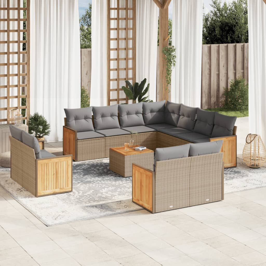JUNG Vida 12-tlg. Garten-Sofagarnitur mit Kissen Beige Poly Rattan