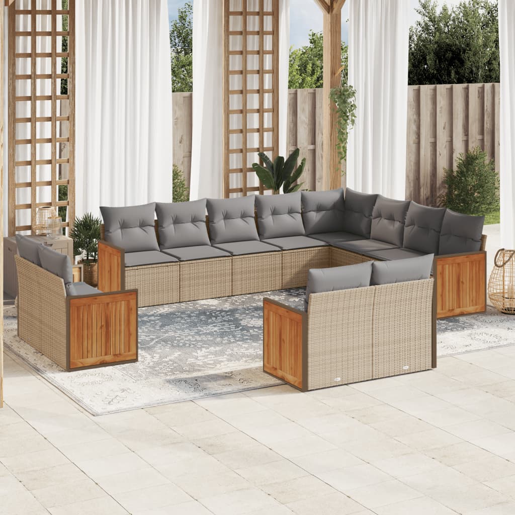 JUNG Vida 12-tlg. Garten-Sofagarnitur mit Kissen Beige Poly Rattan