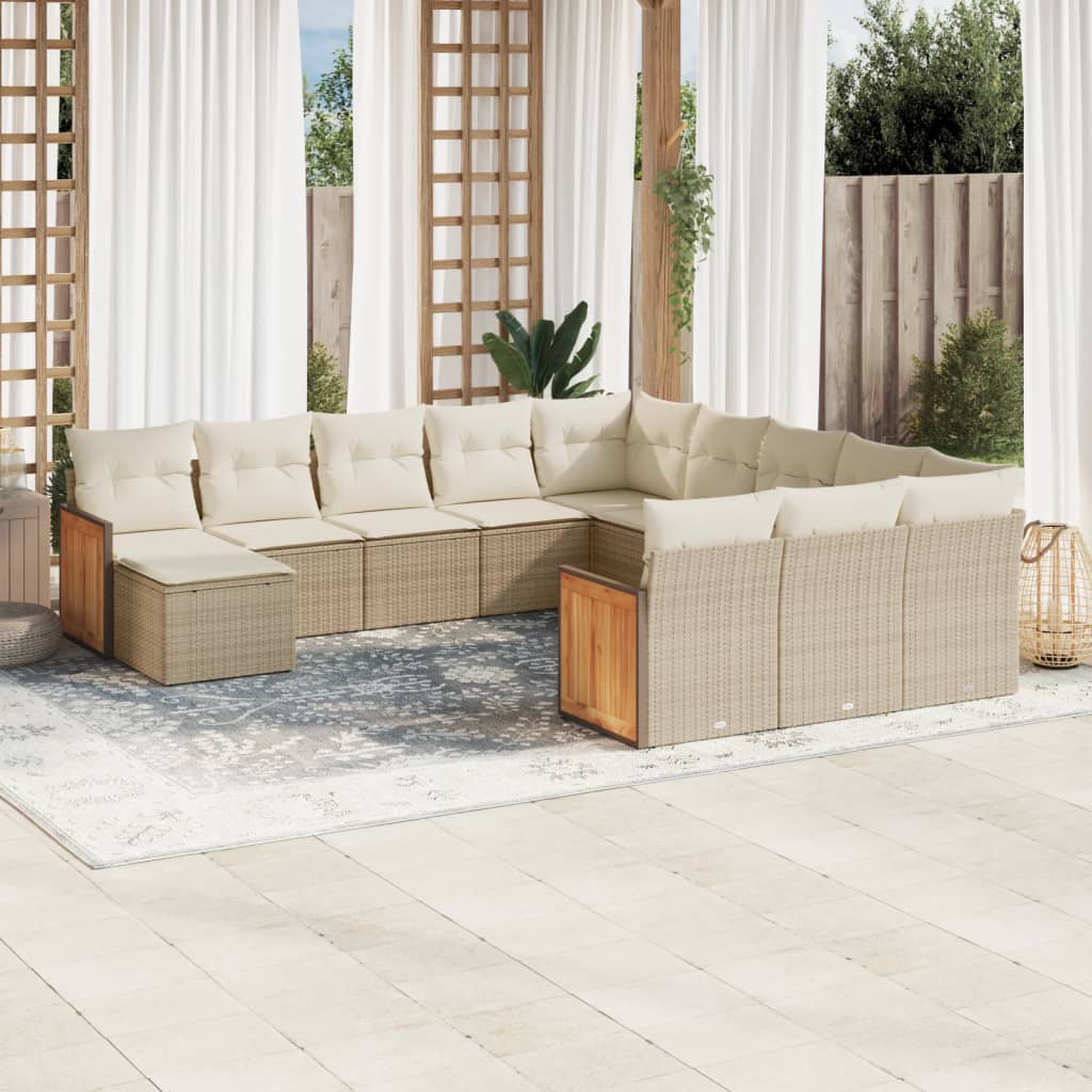 JUNG Vida 12-tlg. Garten-Sofagarnitur mit Kissen Beige Poly Rattan