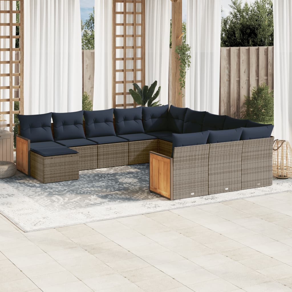 JUNG Vida 12-teiliges Gartensofa-Set mit Kissen, grau, Polyrattan