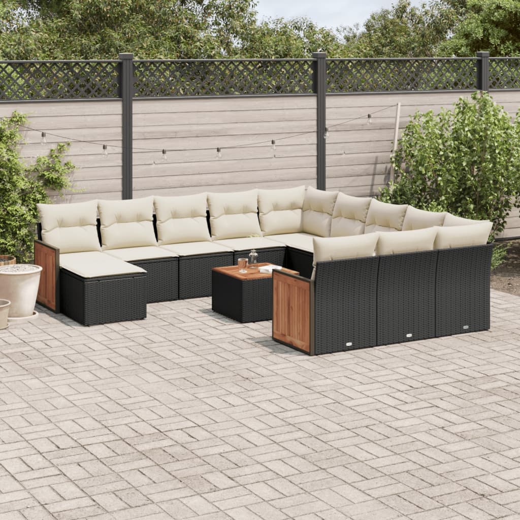 JUNG Vida 13-tlg. Garten-Sofagarnitur mit Kissen Schwarz Poly Rattan