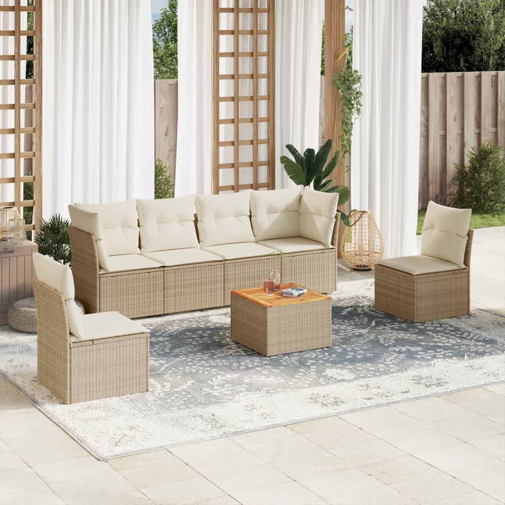 JUNG Vida 7-tlg. Garten-Sofagarnitur mit Kissen Beige Poly Rattan