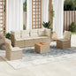 JUNG Vida 7-tlg. Garten-Sofagarnitur mit Kissen Beige Poly Rattan