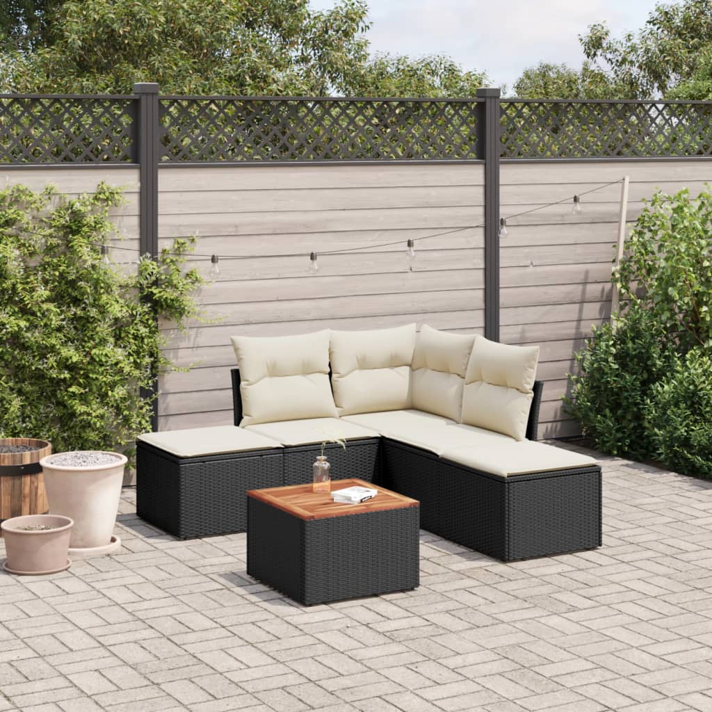 JUNG Vida 6-tlg. Garten-Sofagarnitur mit Kissen Schwarz Poly Rattan