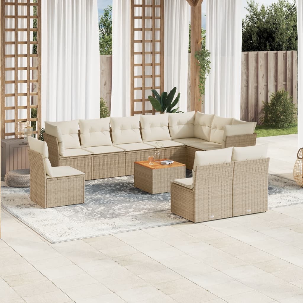JUNG Vida 11-tlg. Garten-Sofagarnitur mit Kissen Beige Poly Rattan